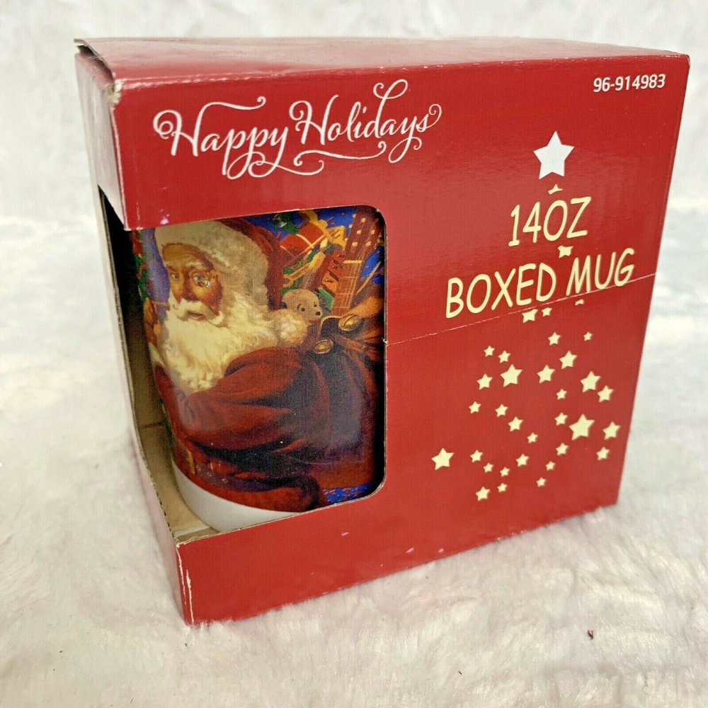 New 14oz Boxed Christmas Mug Santa with Gifts Happ